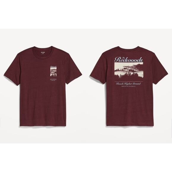 Old Navy Burgundy Maroon Red The Redwoods Soft-Washed Graphic T-Shirt Men's XXXL - Picture 1 of 6